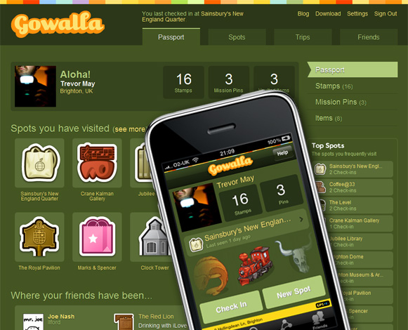 Gowalla web and iphone screenshots